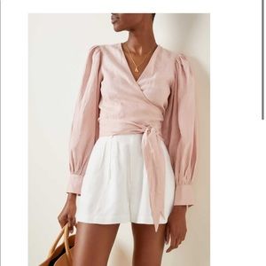 Aussie label Posse Hensley puff sleeve wrap top silver pink Sz small.Worn once.